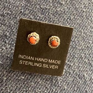 Earrings Childs Hearts Sterling Silver Red Coral Unworn